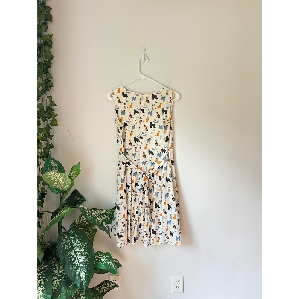 CAT PRINT L.A. Soul Fit and Flare Dress Cream Sleeveless Pleated Skirt Large - Picture 6 of 8